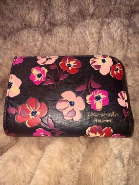 NWT Kate Spade Black Floral Zip Card Wallet, style  Devin, fall poppies